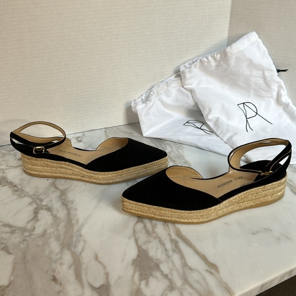 Paul Andrew Rhea Espadrilles Black Suede Pointed Toe Ankle Straps Sandals 35 - Picture 6 of 11